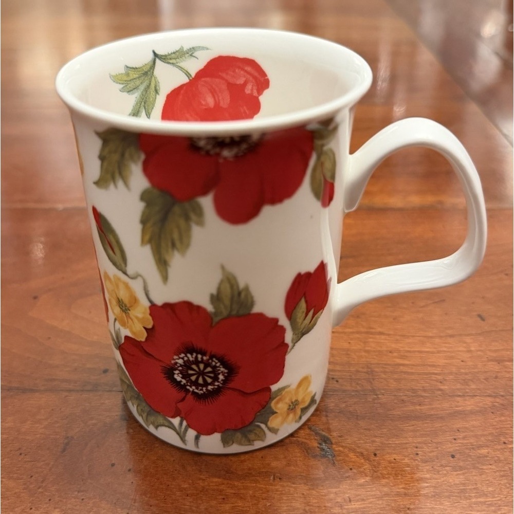 Vintage 1992 Roy Kirkham "Monet" Red Poppy Fine Bone China Mug, Made in England